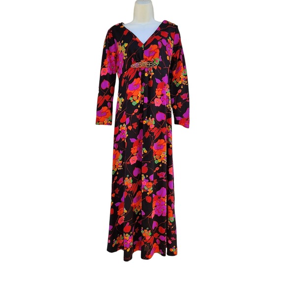 Vintage Floral Print Knit Maxi Dress S - Picture 1 of 4
